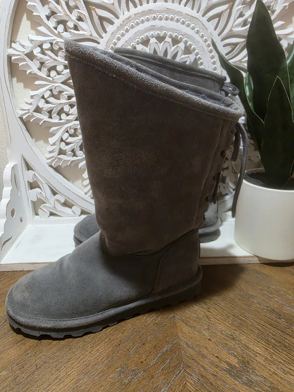 Bear PAW Gray Suede Tall Winter Boots - Lace Up Back WOMENS SIZE 8